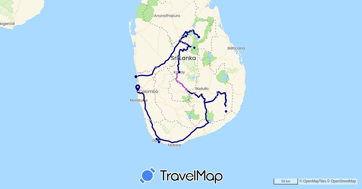 TravelMap itinerary: driving, train in Sri Lanka (Asia)