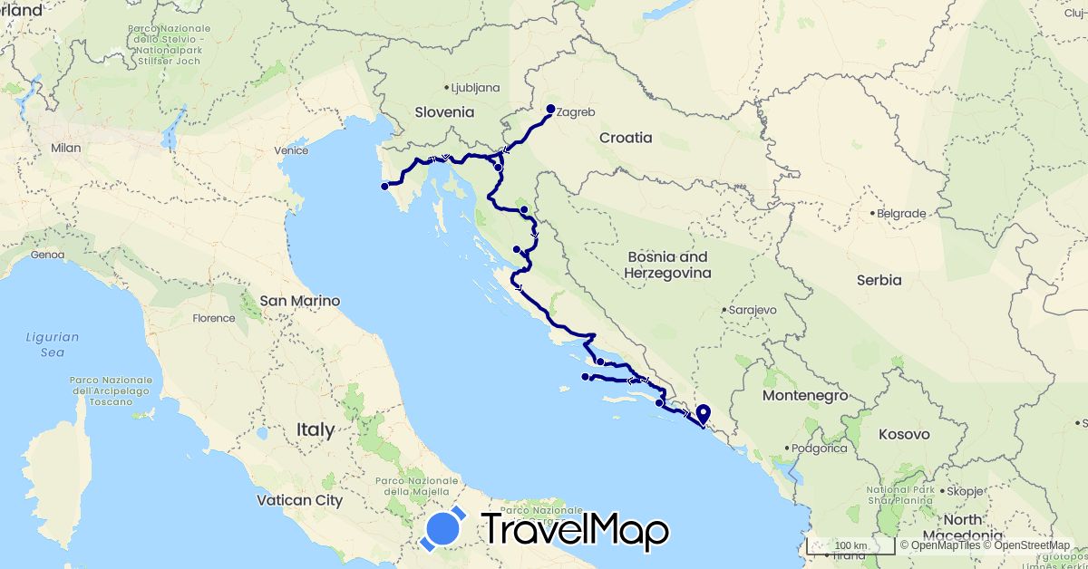 TravelMap itinerary: driving in Croatia (Europe)