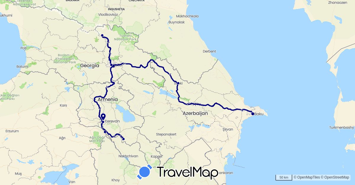 TravelMap itinerary: driving in Armenia, Azerbaijan, Georgia (Asia)
