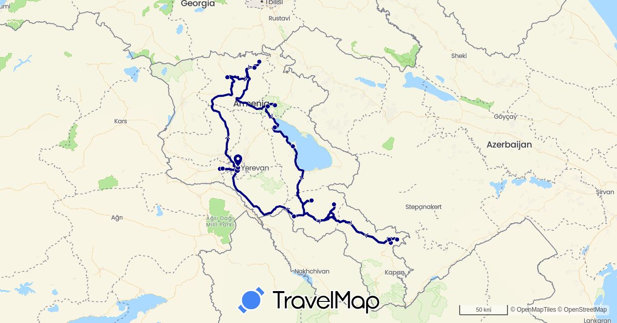 TravelMap itinerary: driving in Armenia (Asia)