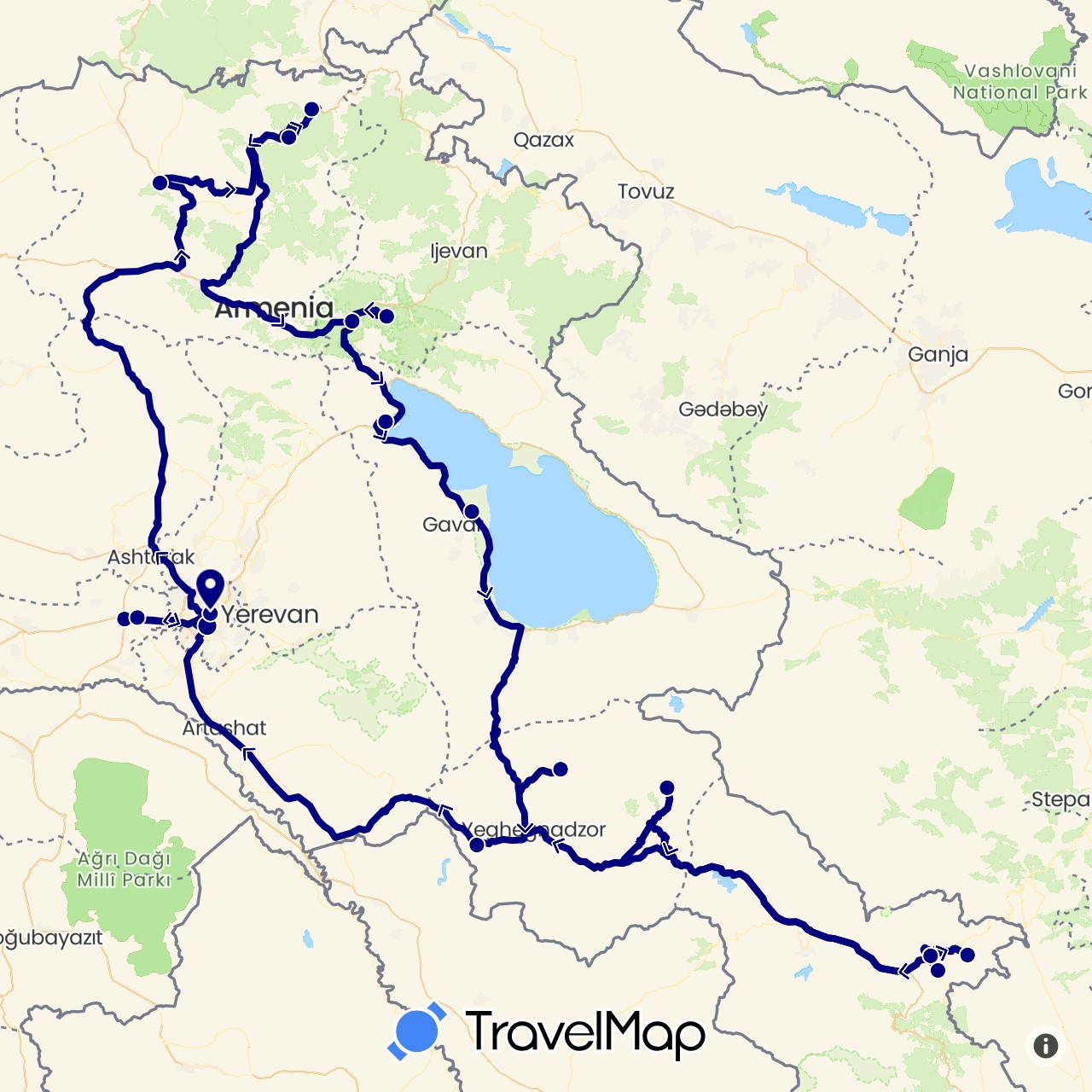 TravelMap itinerary: driving in Armenia (Asia)