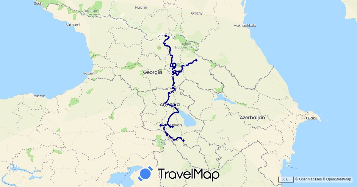 TravelMap itinerary: driving in Armenia, Georgia (Asia)