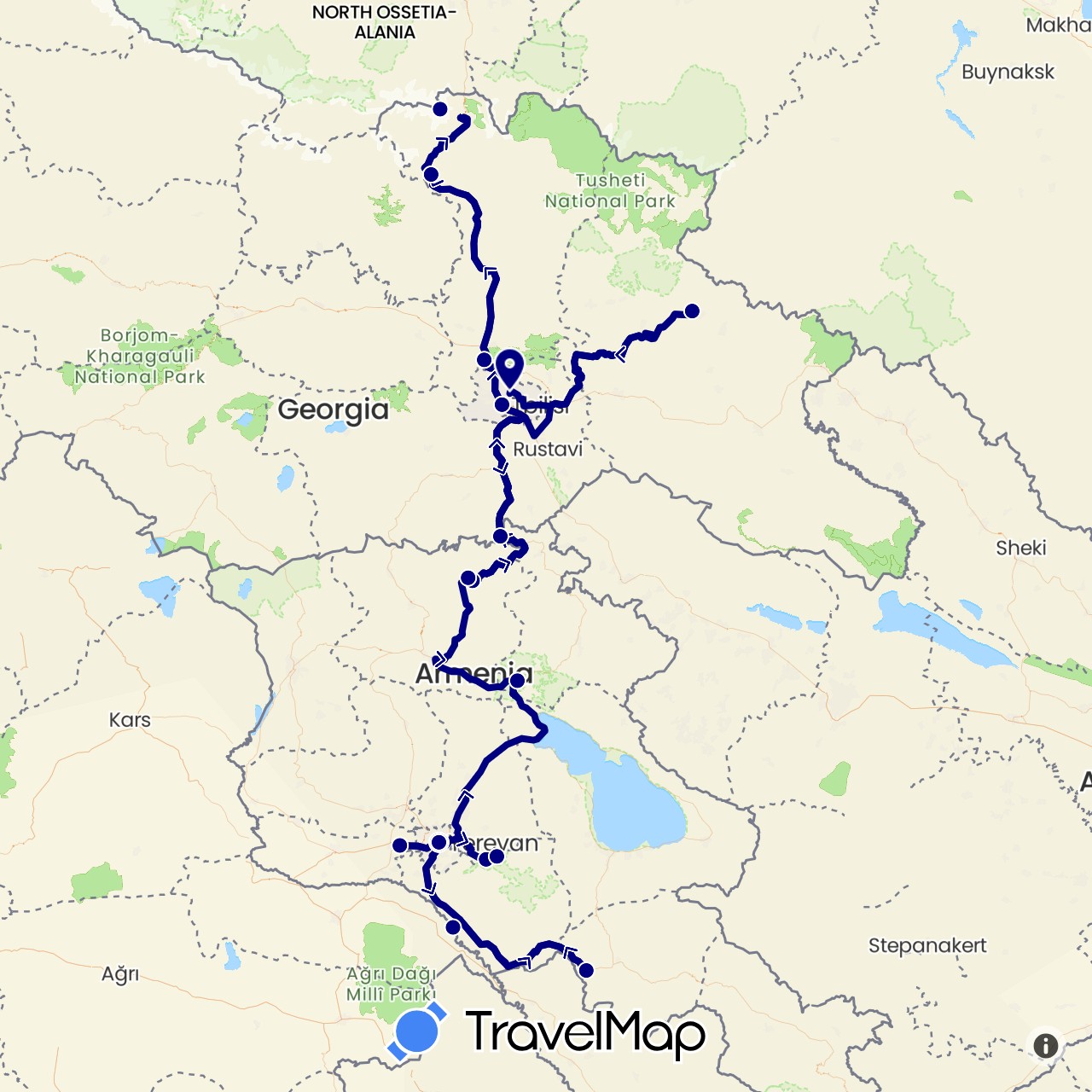 TravelMap itinerary: driving in Armenia, Georgia (Asia)