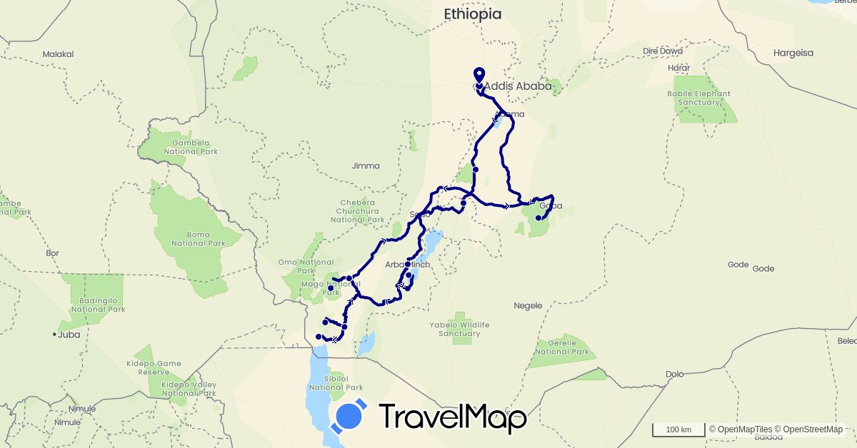 TravelMap itinerary: driving in Ethiopia (Africa)