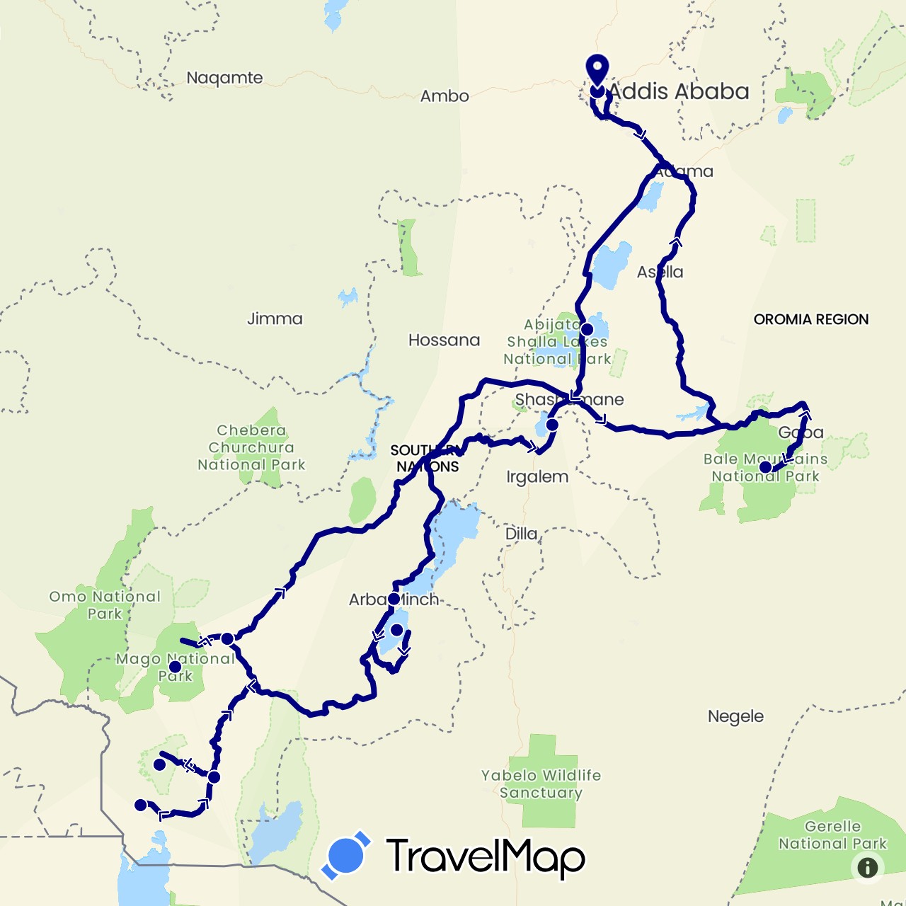TravelMap itinerary: driving in Ethiopia (Africa)