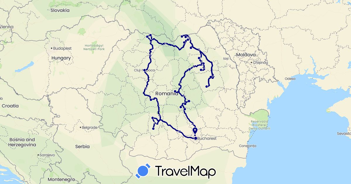TravelMap itinerary: driving in Romania (Europe)