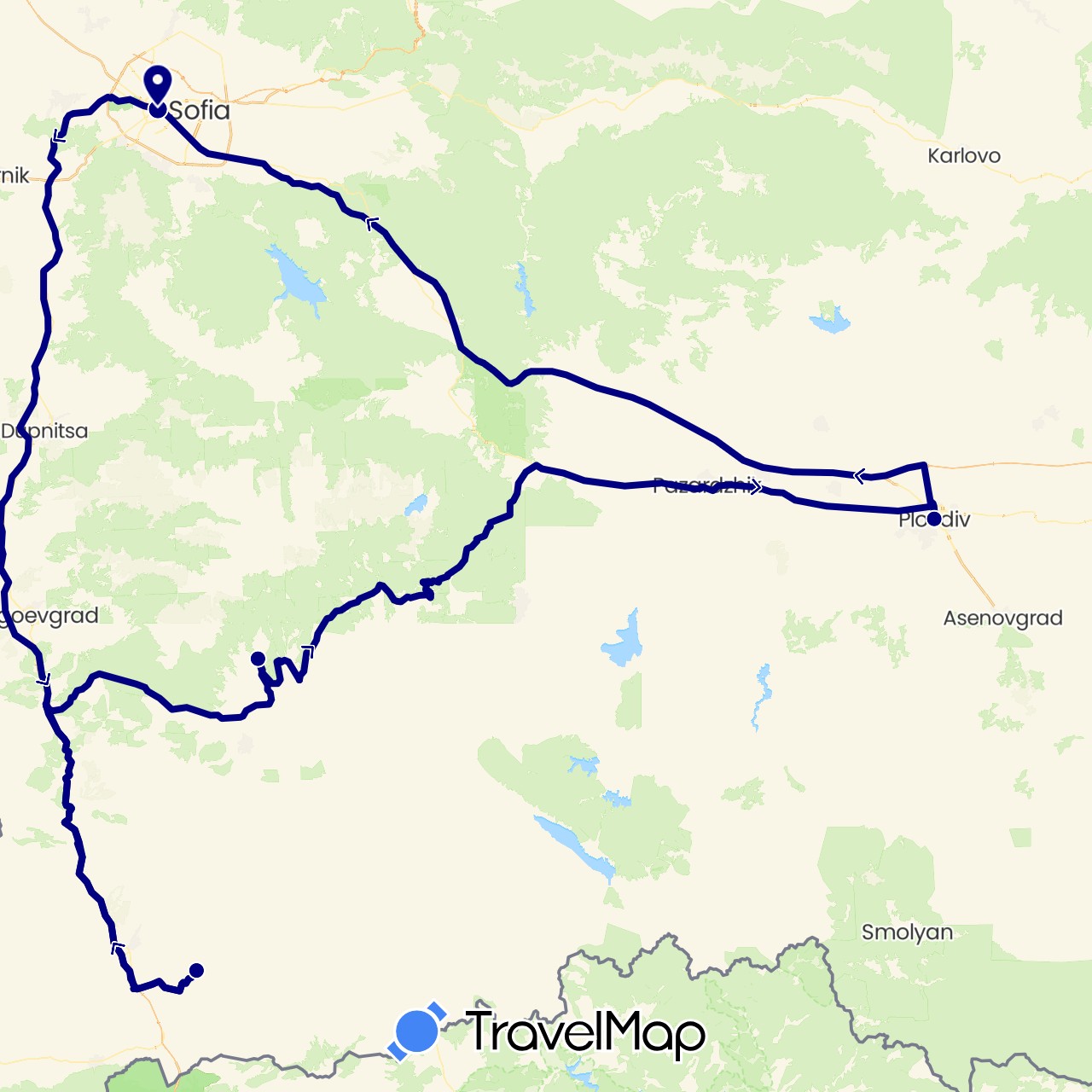 TravelMap itinerary: driving in Bulgaria (Europe)