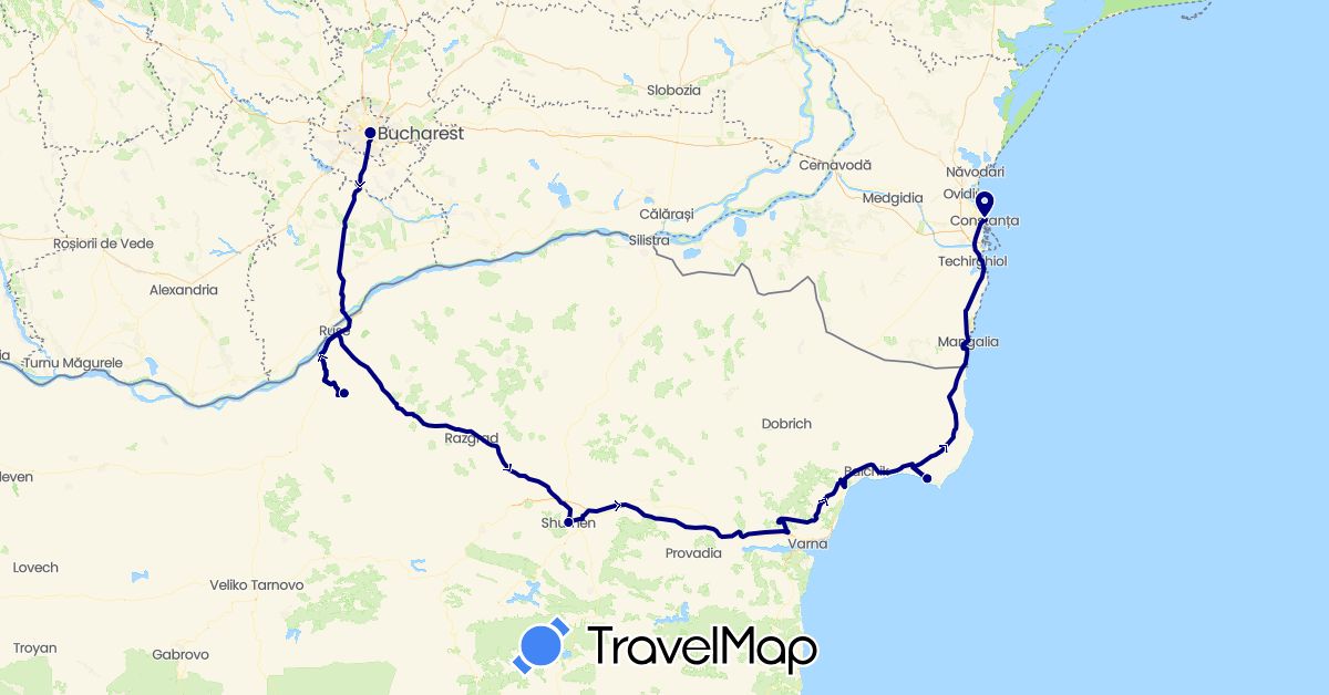 TravelMap itinerary: driving in Bulgaria, Romania (Europe)