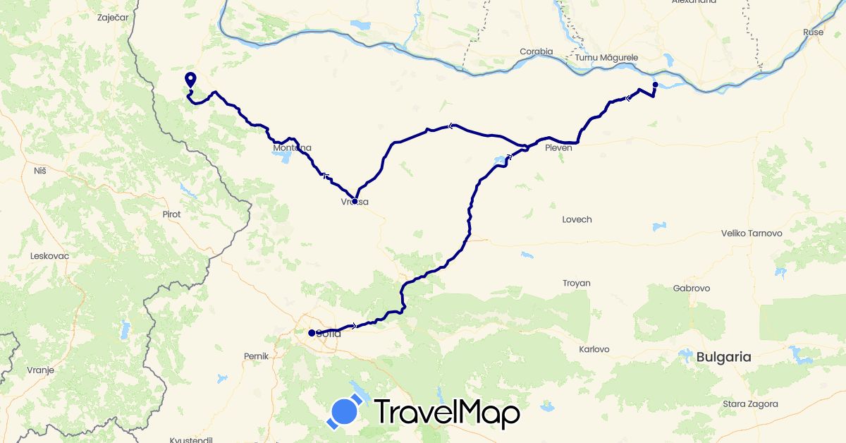 TravelMap itinerary: driving in Bulgaria (Europe)