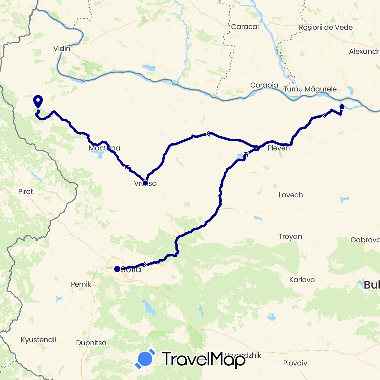 TravelMap itinerary: driving in Bulgaria (Europe)