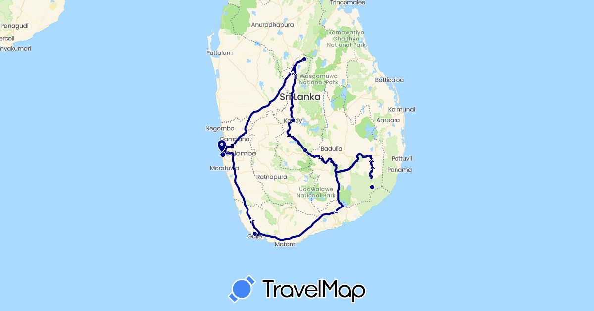 TravelMap itinerary: driving in Sri Lanka (Asia)