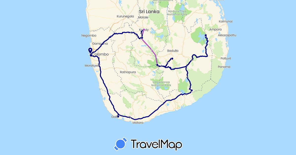 TravelMap itinerary: driving, train in Sri Lanka (Asia)