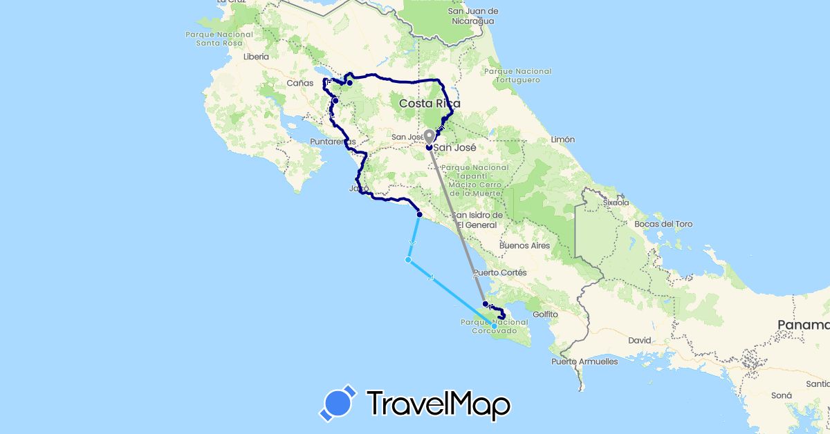TravelMap itinerary: driving, plane, boat in Costa Rica (North America)