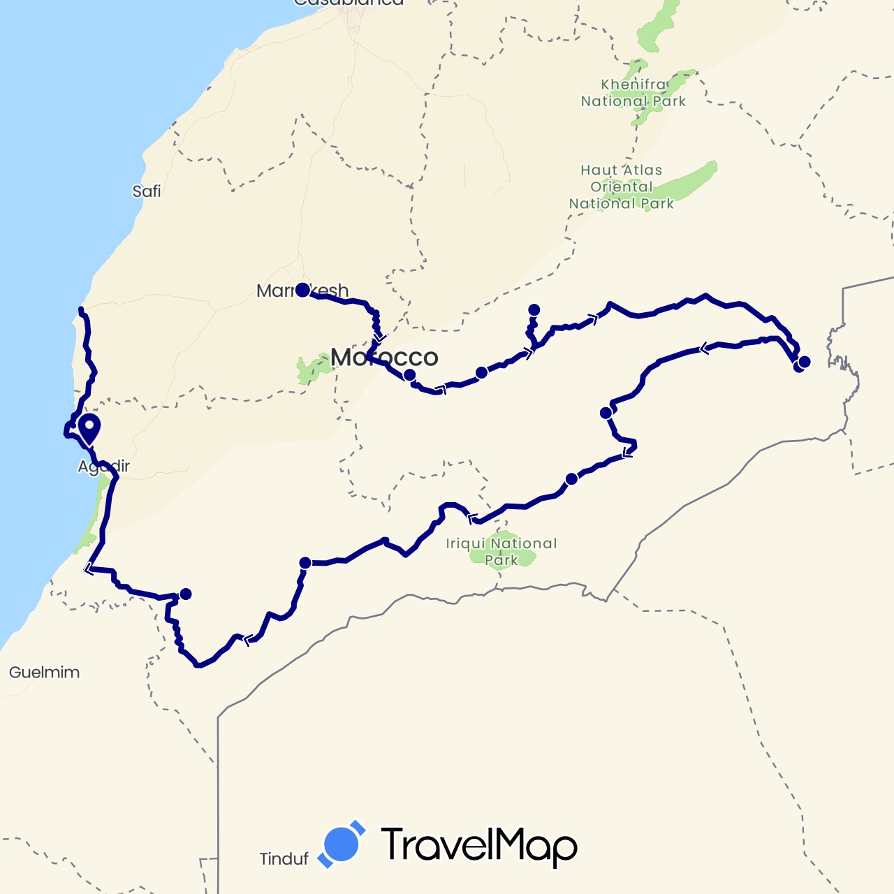TravelMap itinerary: driving in Morocco (Africa)