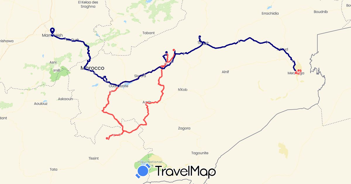 TravelMap itinerary: driving, hiking in Morocco (Africa)