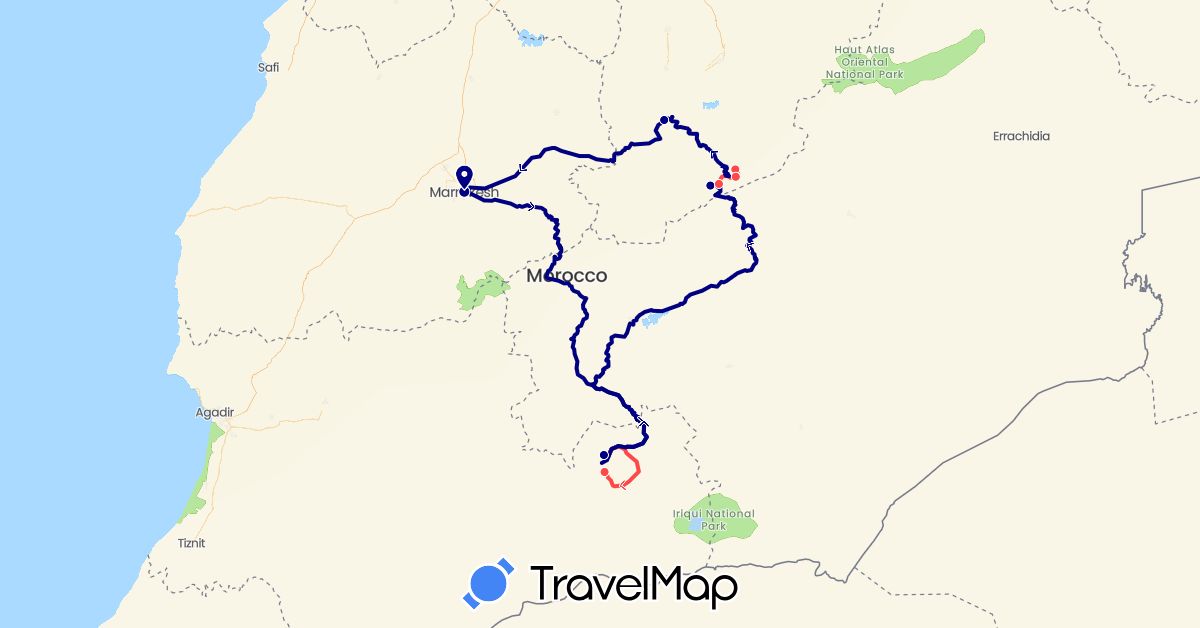 TravelMap itinerary: driving, hiking in Morocco (Africa)