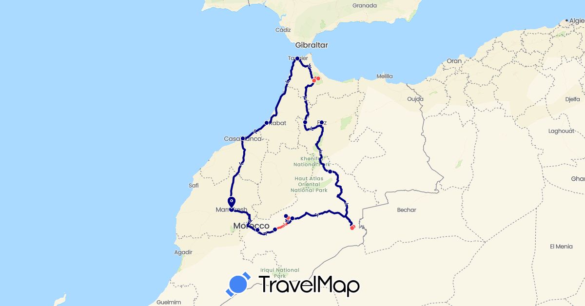 TravelMap itinerary: driving, hiking in Morocco (Africa)