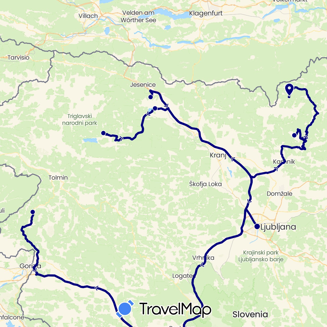 TravelMap itinerary: driving in Slovenia (Europe)