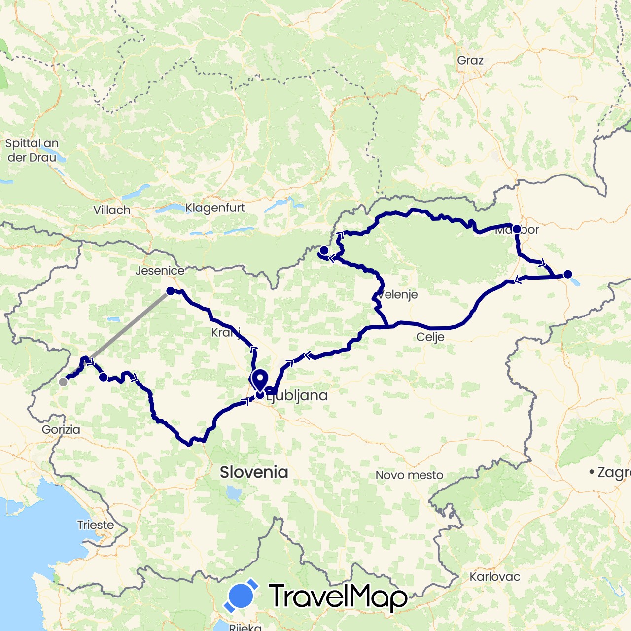 TravelMap itinerary: driving, plane in Slovenia (Europe)