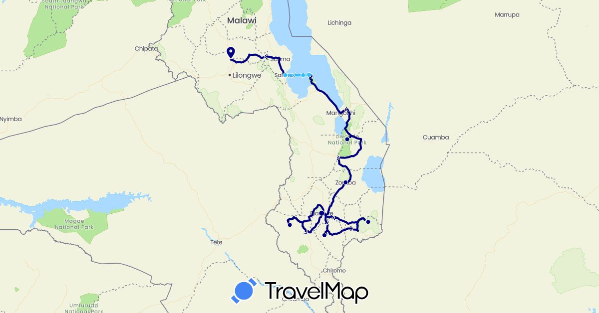 TravelMap itinerary: driving, boat in Malawi (Africa)