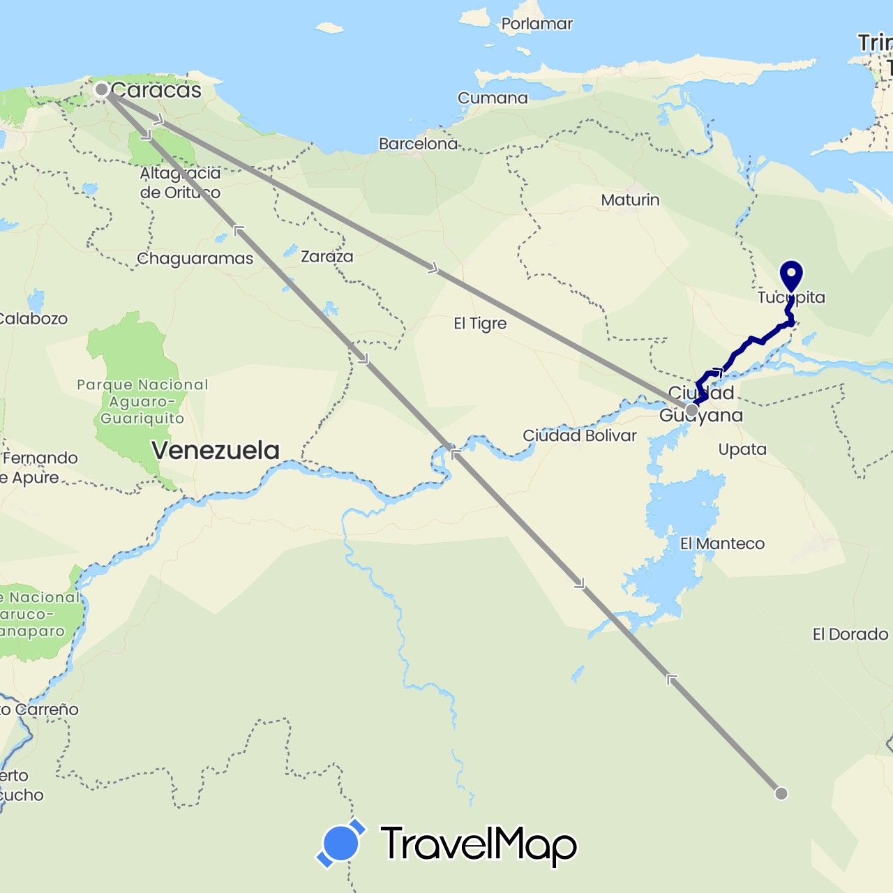 TravelMap itinerary: driving, plane in Venezuela (South America)