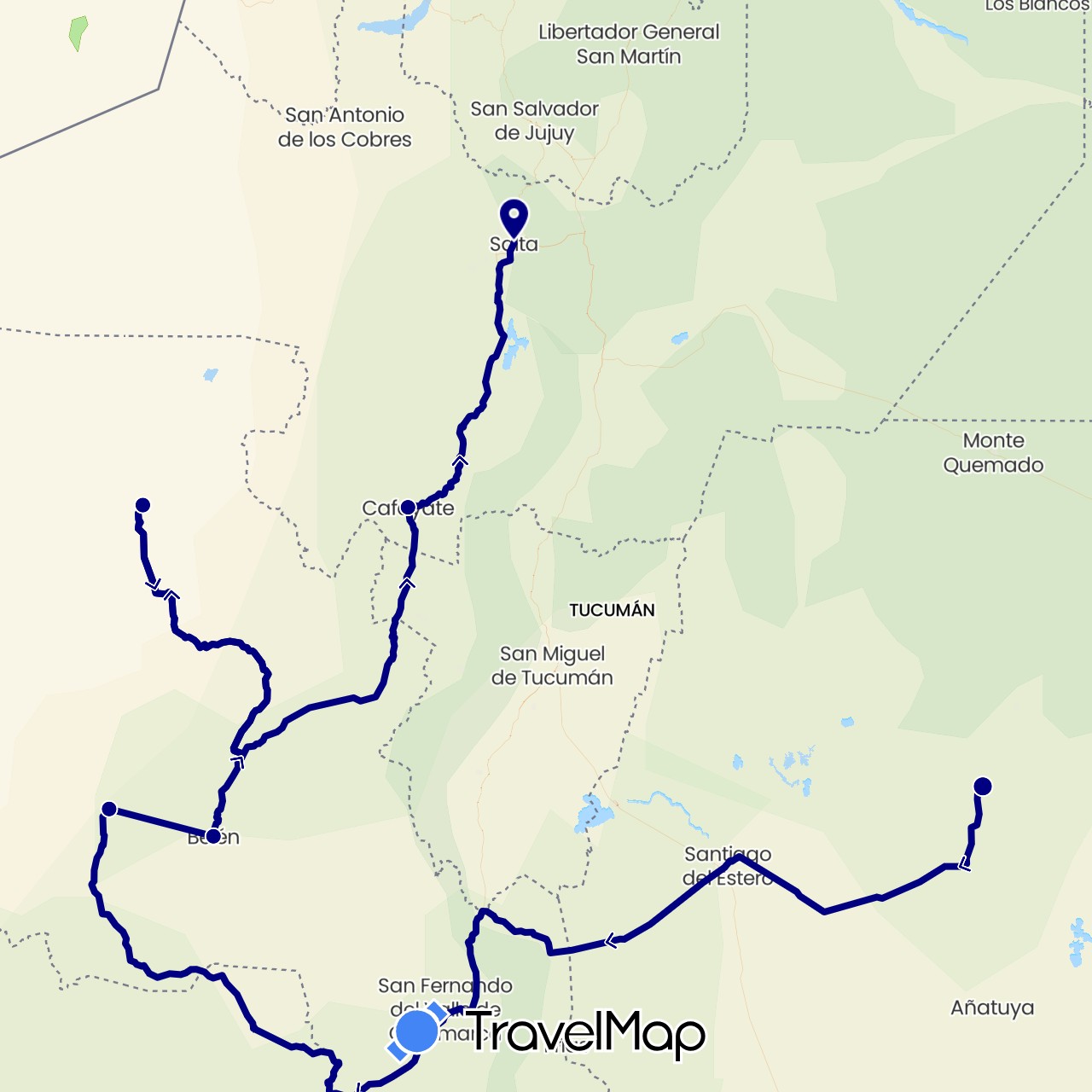 TravelMap itinerary: driving in Argentina (South America)