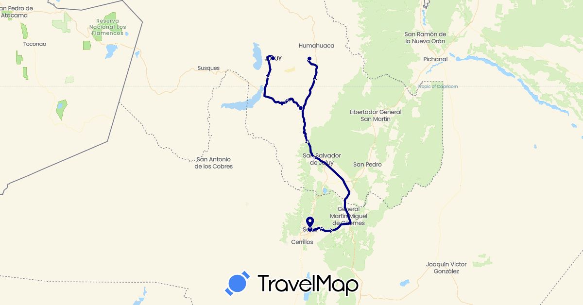 TravelMap itinerary: driving in Argentina (South America)