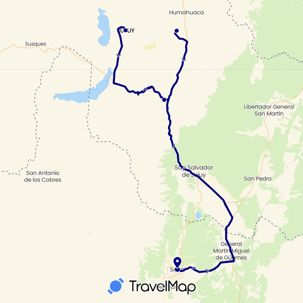 TravelMap itinerary: driving in Argentina (South America)