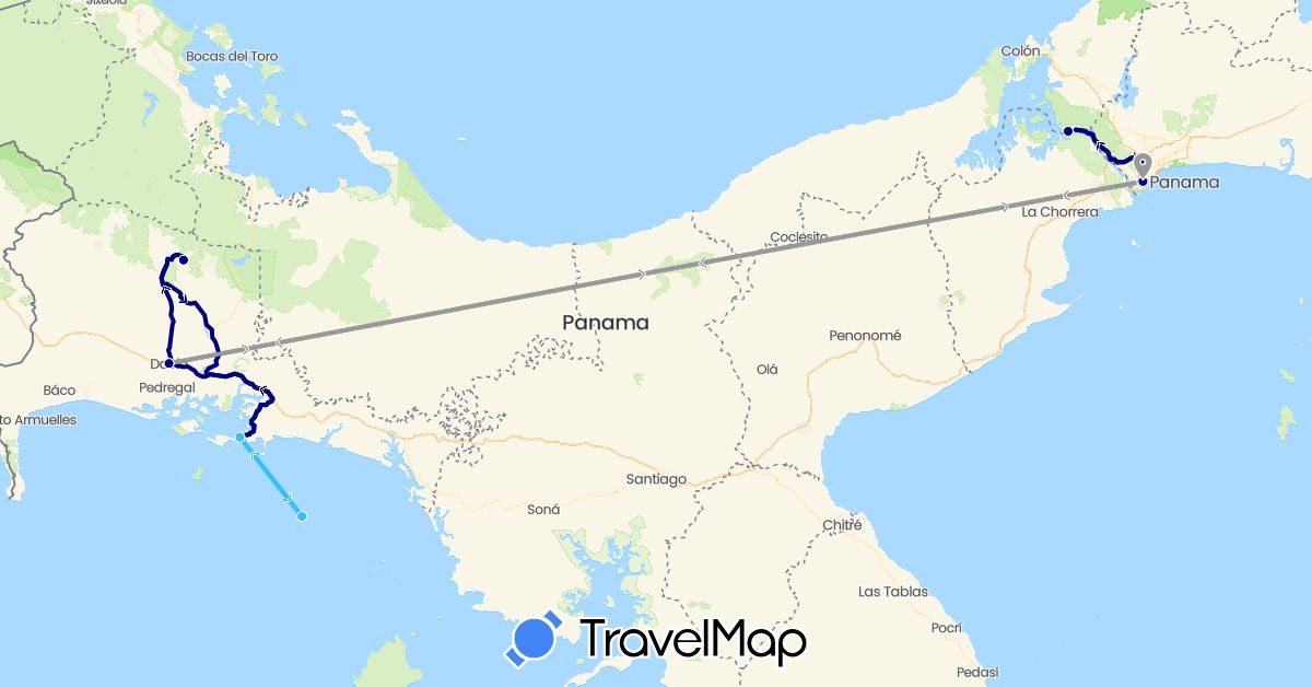 TravelMap itinerary: driving, plane, boat in Panama (North America)