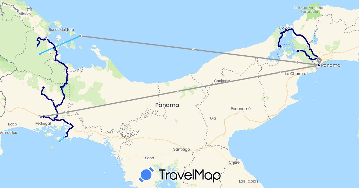 TravelMap itinerary: driving, plane, boat in Panama (North America)