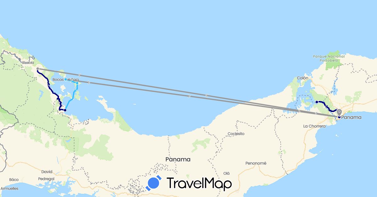 TravelMap itinerary: driving, plane, boat in Panama (North America)