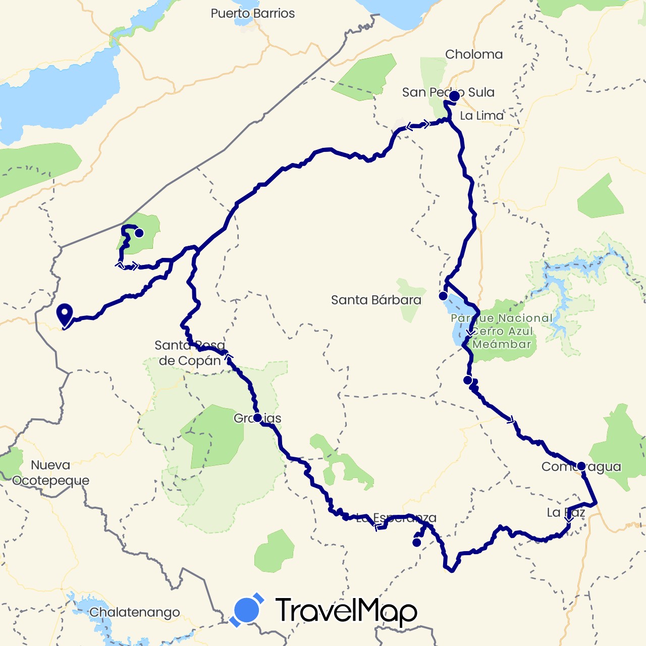 TravelMap itinerary: driving in Honduras (North America)