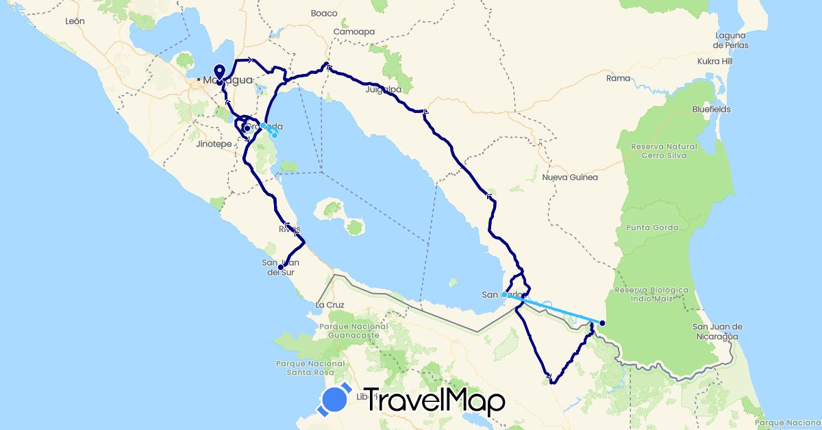 TravelMap itinerary: driving, boat in Nicaragua (North America)