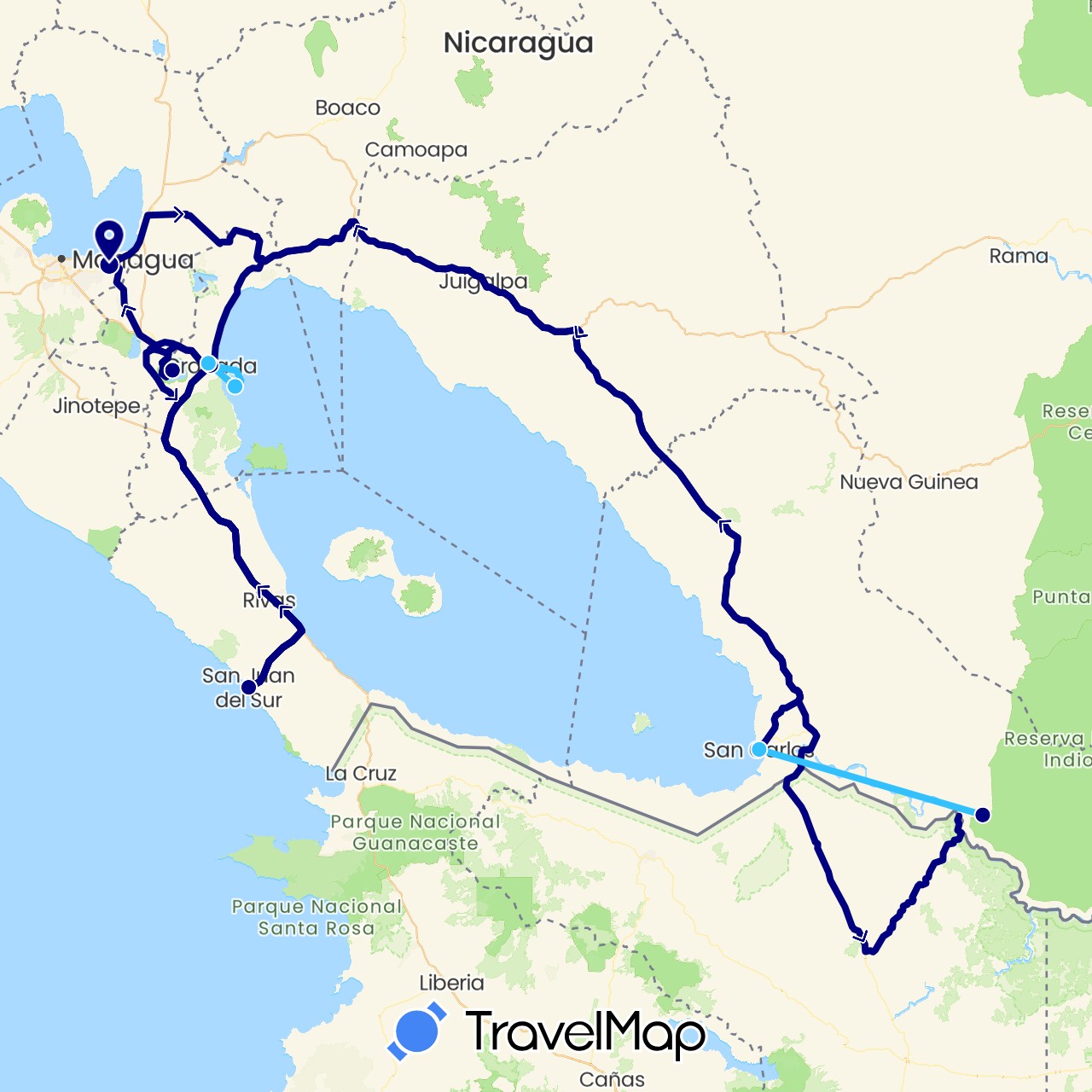 TravelMap itinerary: driving, boat in Nicaragua (North America)