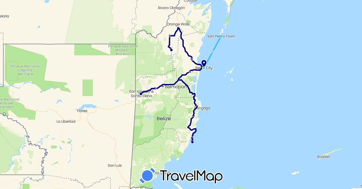 TravelMap itinerary: driving, boat in Belize (North America)