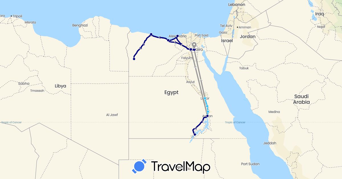 TravelMap itinerary: driving, plane, boat in Egypt (Africa)