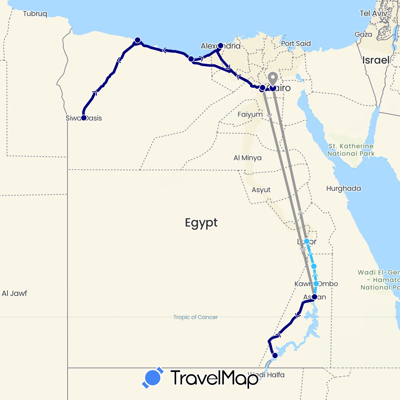 TravelMap itinerary: driving, plane, boat in Egypt (Africa)