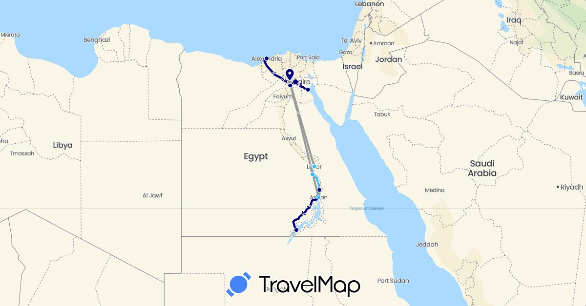 TravelMap itinerary: driving, plane, boat in Egypt (Africa)