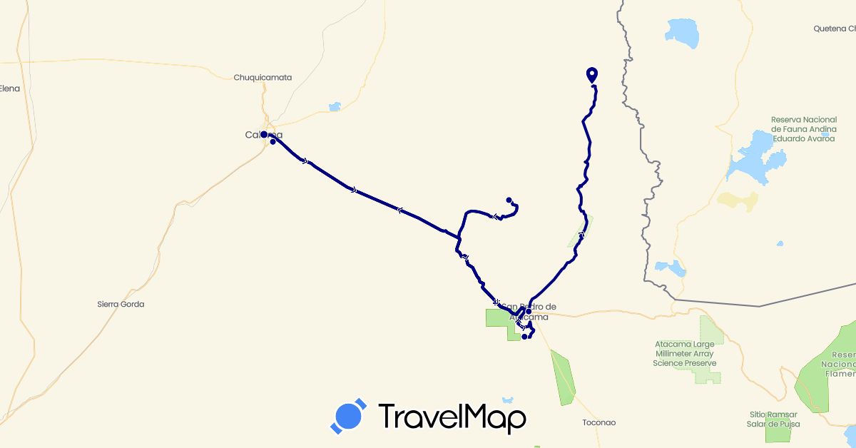 TravelMap itinerary: driving in Chile (South America)