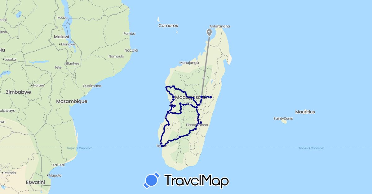 TravelMap itinerary: driving, plane in Madagascar (Africa)